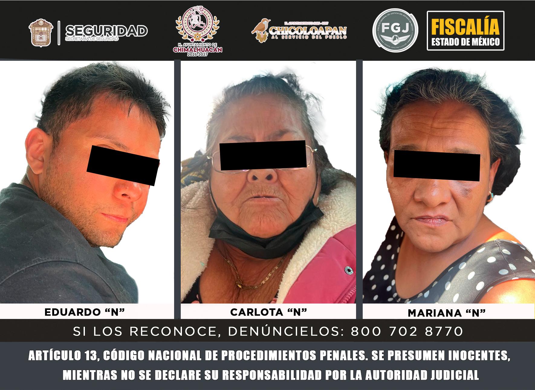 Detienen a tres sujetos acusados por el doble homicidio ocurrido ayer en Chalco