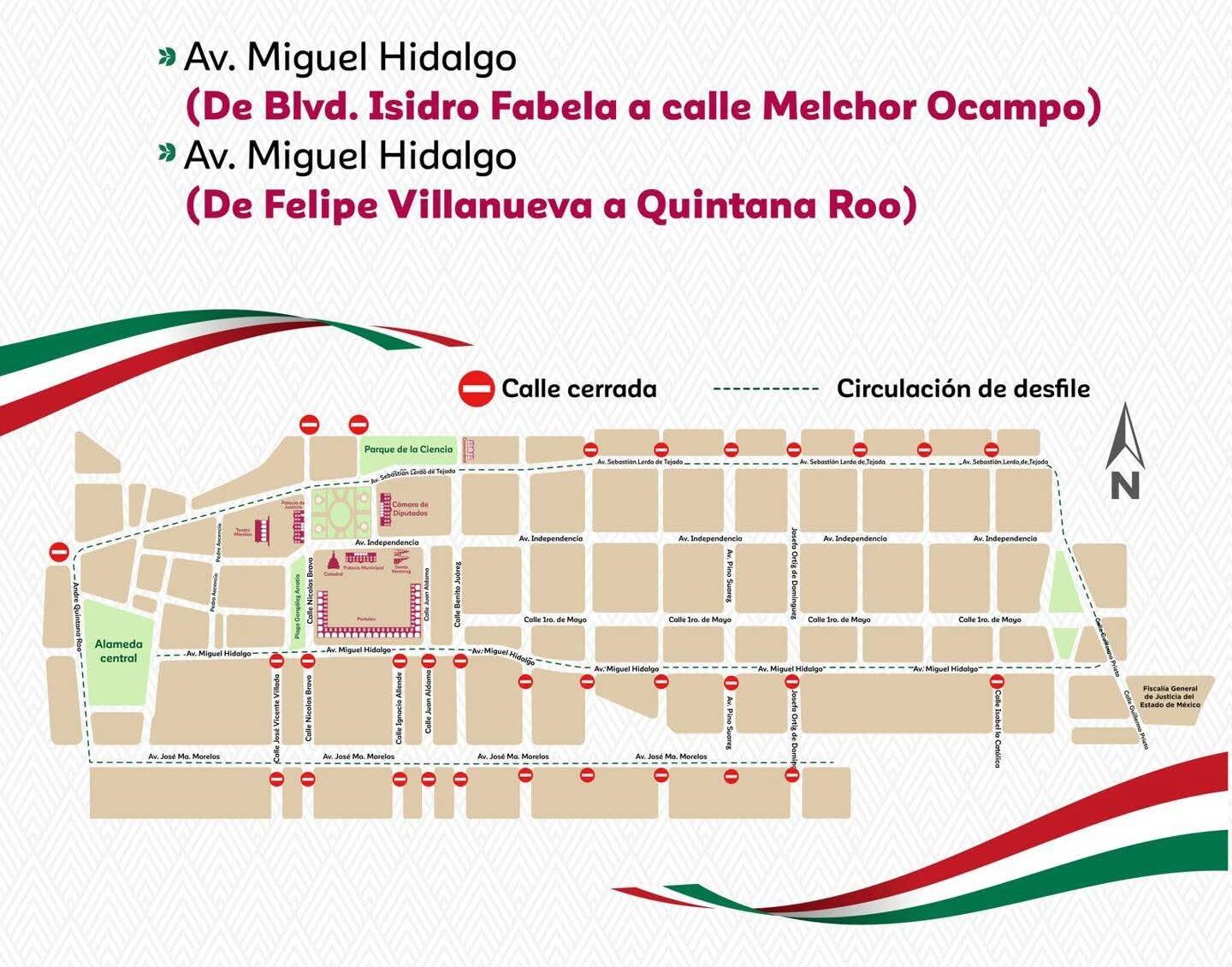 Realiza Toluca cierre de calles el 15 y 16 de septiembre en primer cuadro de la ciudad