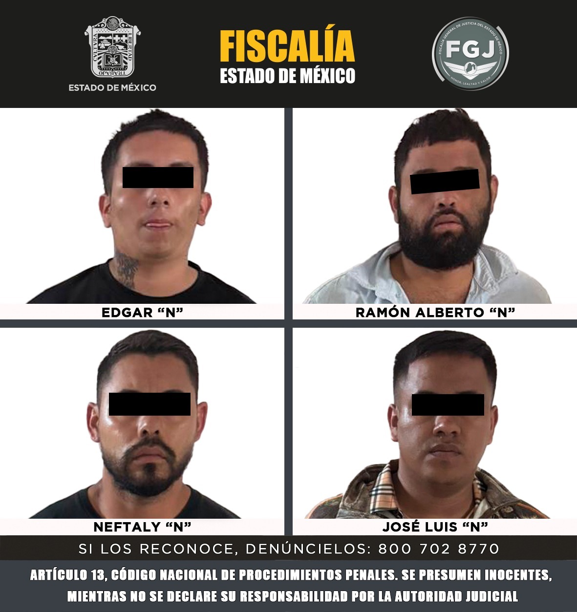 Caen cuatro integrantes del CJNG dedicados al robo de vehículo en Edomex
